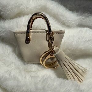 Elegant Cream Mini Tote Keychain